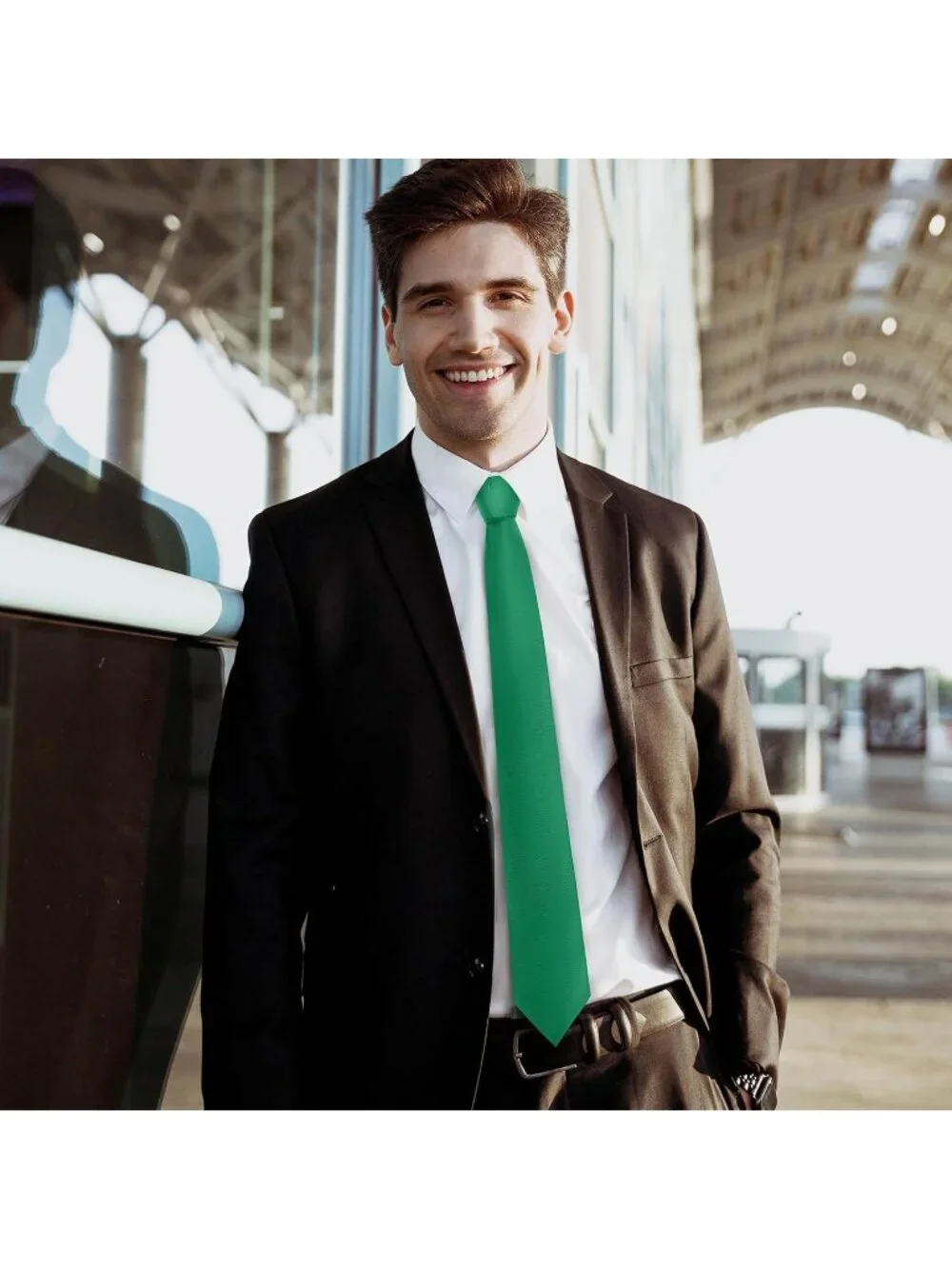Men's Emerald Green Twill Diagonal Textured Formal Necktie For Business Dress